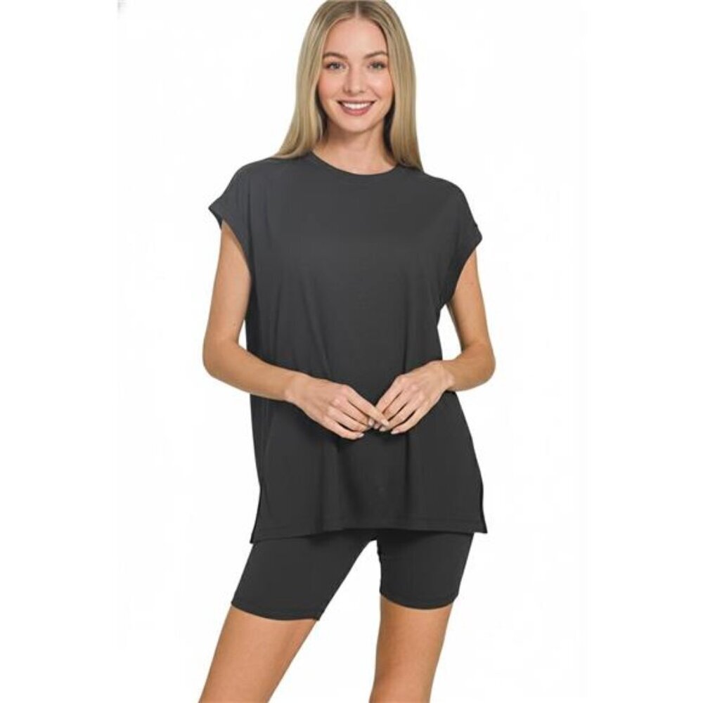 Zenana Brushed Dty Microfiber Top & Biker Shorts